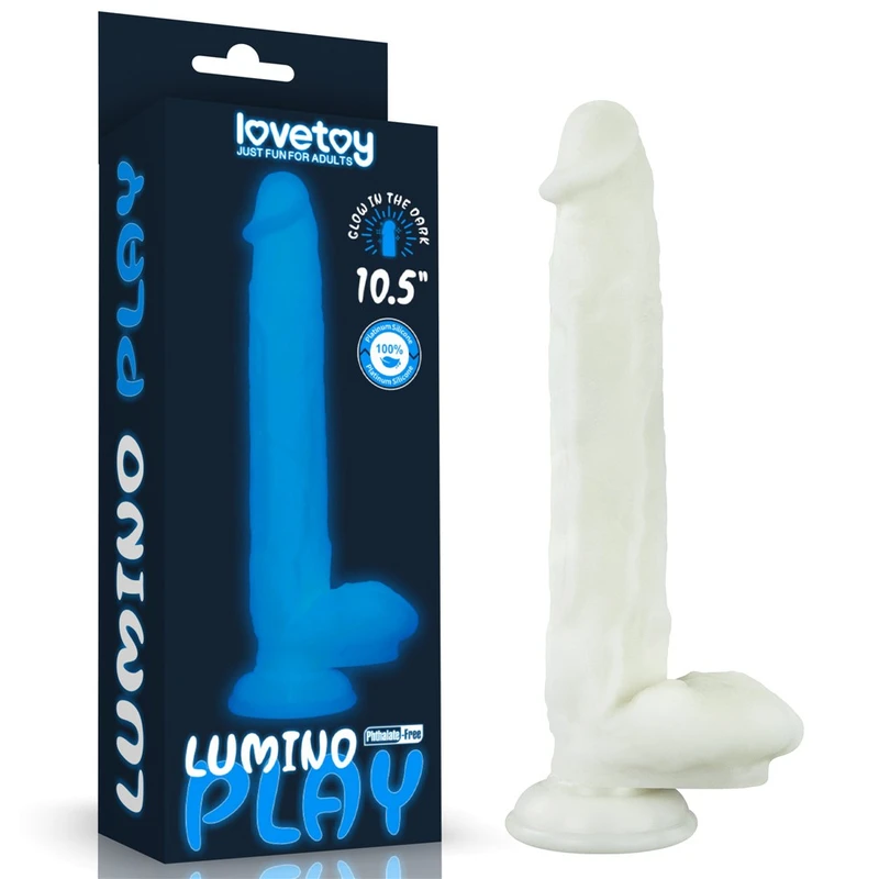10.5'' Lumino Play Dildo sa Vakuumskim Postoljem - Prozirni, Vodootporni, Sa Testisima