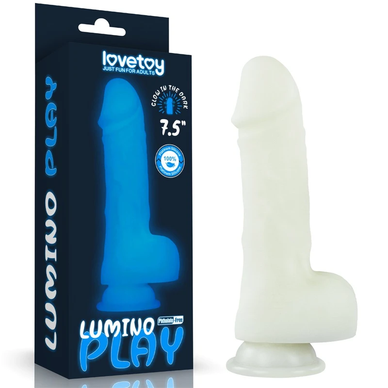7.5'' Lumino Play Dildo sa testisima i vakuumskim postoljem - Prozirni vodootporni silikon