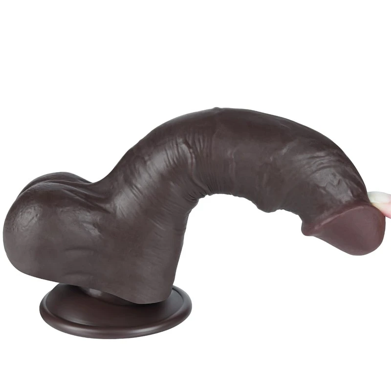8'' Crni Dual Layer Dildo sa Vakuumskim Postoljem i Testisima