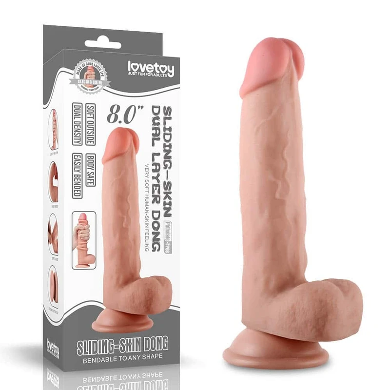 8'' Sliding Skin Dual Layer Dildo sa testisima i vakuumskim postoljem