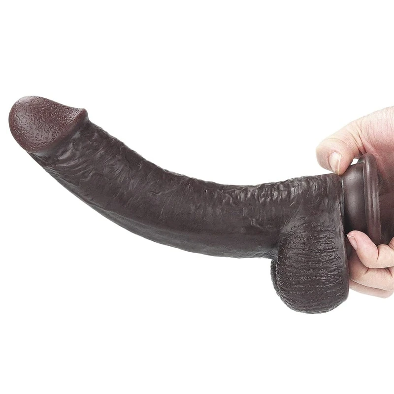 9'' Sliding Skin Dual Layer Dong - Braon sa Testisima i Vakuumskim Postoljem