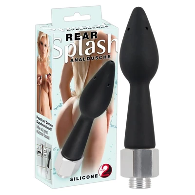 Analna douching punjač sa plastičnim nastavkom - crn silikon - Sexy Shop