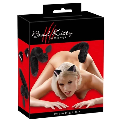Bad Kitty Pet Play Plug sa Ušima - Crni Vodootporni Igračka za Odrasle - Sexy Shop