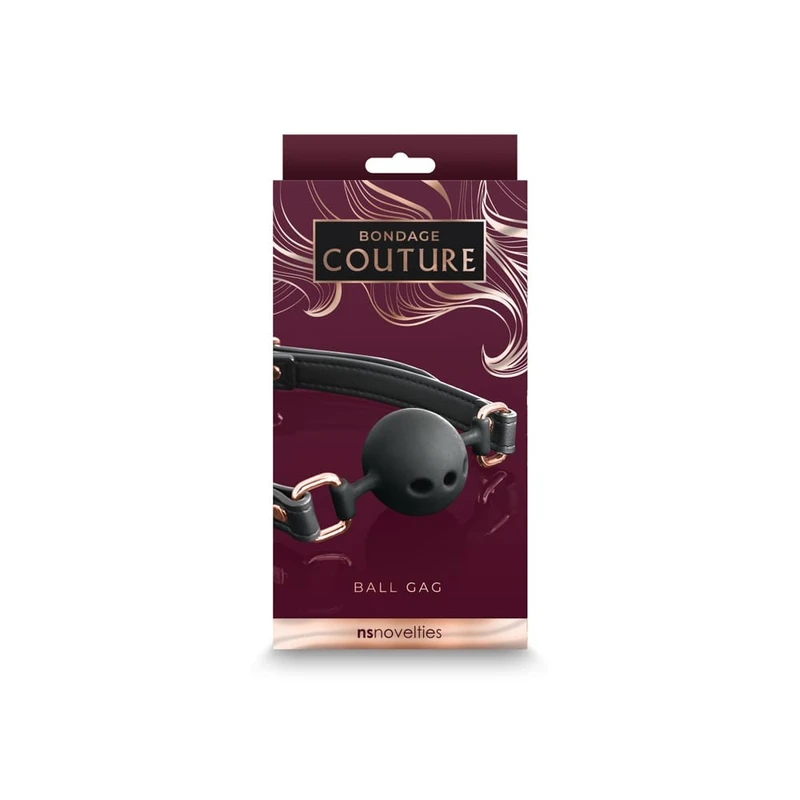 Bondage Couture Crni Ball Gag sa Zlatnim Detaljima