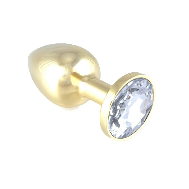 Butt Plug Metal sa Kristalom zlatne boje, 7.3 cm, vodootporan