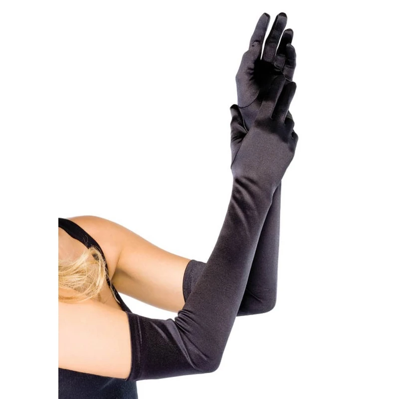 Crne Extra Long Satenske Rukavice Leg Avenue