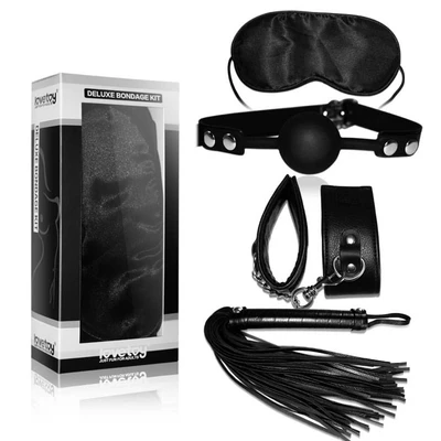 Deluxiranjeni set za vezivanje sa plišanim lisicama, gumenom lopticom i blindfoldom - Sexy Shop