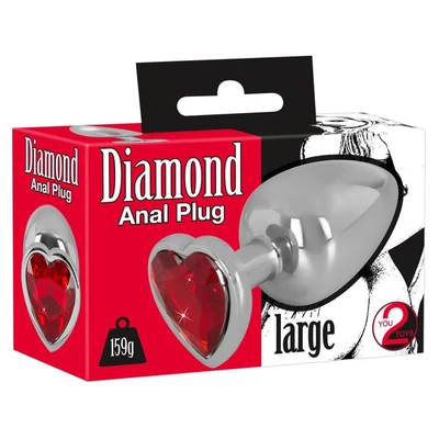 Diamond Butt Plug Large - Srebrni analni čep sa srcem i akrilnim kamenjem - Sexy Shop