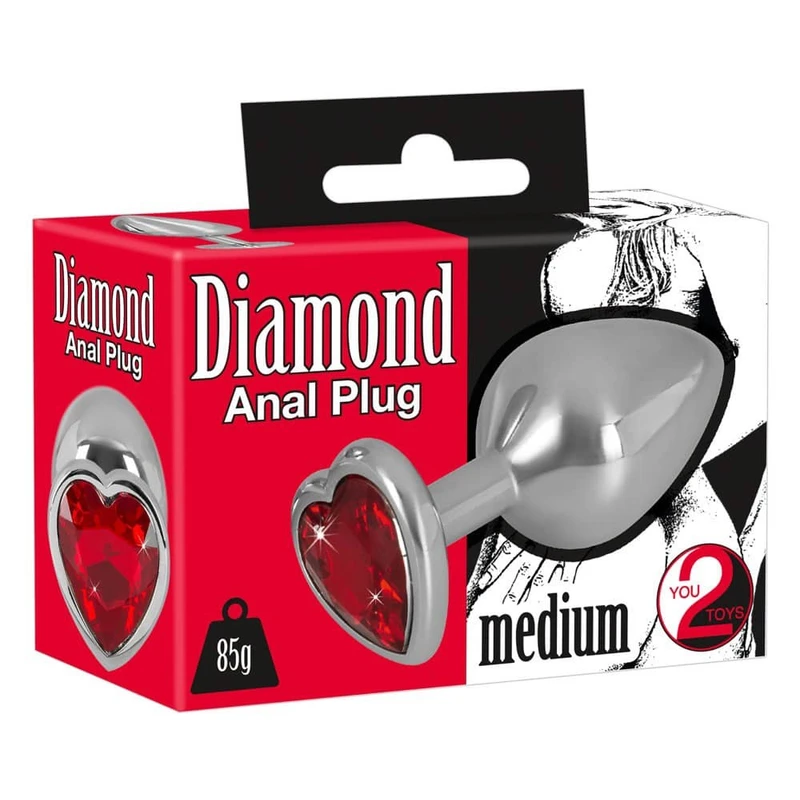 Diamond Butt Plug Medium - srebrni analni stimulator sa srcastom bazom