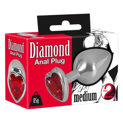 Diamond Butt Plug Medium - srebrni analni stimulator sa srcastom bazom - Sexy Shop