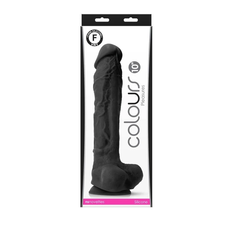 Dildo 25,4 cm sa testisima, crna boja, vodootporan, NS Toys