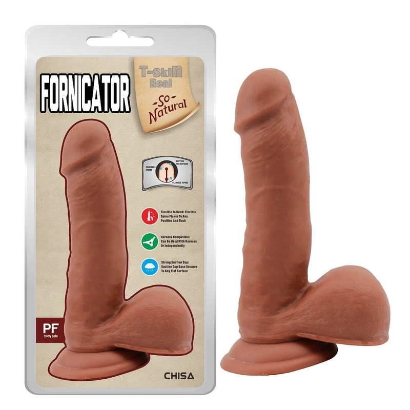 Dildo sa testisima i vakuumskim postoljem, 19cm, pesak, Chisa Novelties
