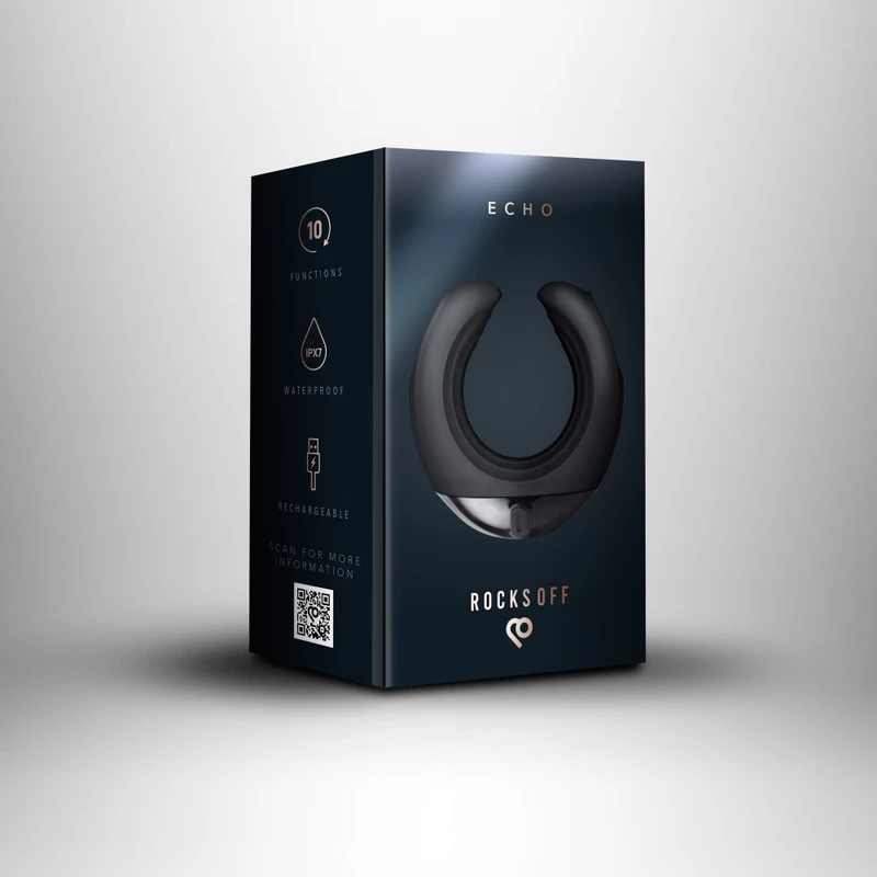 Echo: Vibrirajući C-oblikovani masturbator, crni, 7,2 cm