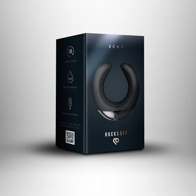Echo: Vibrirajući C-oblikovani masturbator, crni, 7,2 cm - Sexy Shop