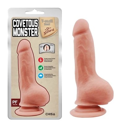 Fleksibilni dildo sa testisima i vakuumskim postoljem, 20cm, kože boje - Sexy Shop