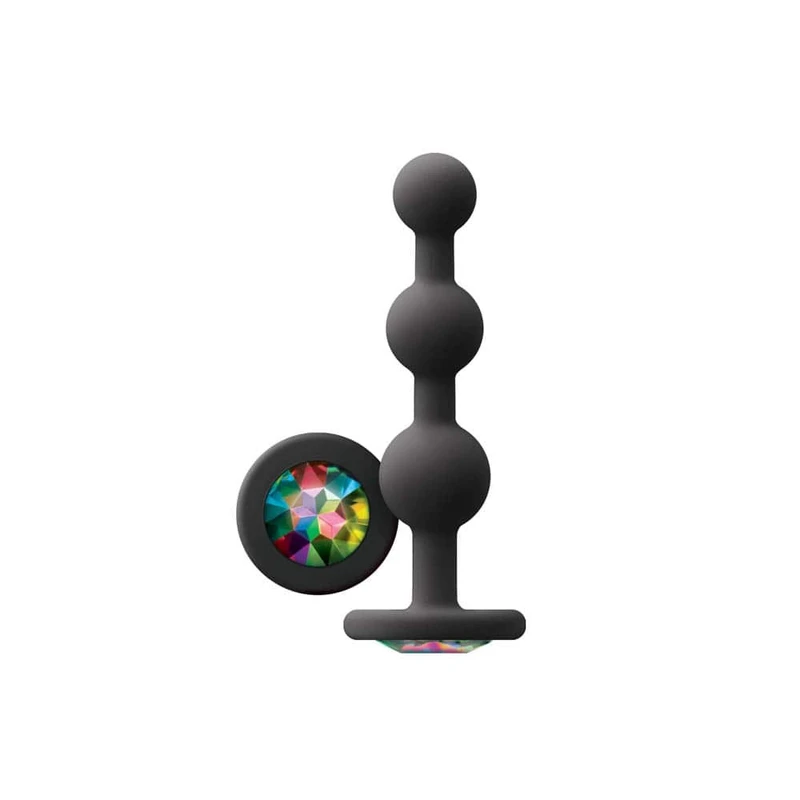 Glams Ripple Rainbow Gem - Crni silikonasti analni čep 11,3 cm