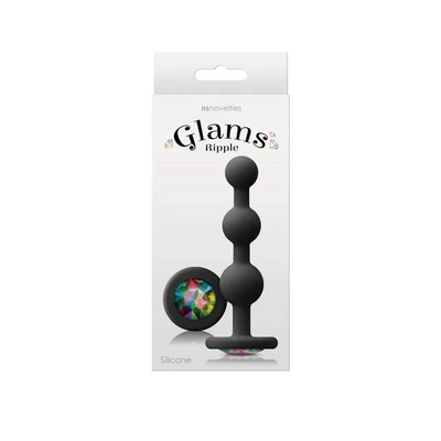 Glams Ripple Rainbow Gem - Crni silikonasti analni čep 11,3 cm - Sexy Shop