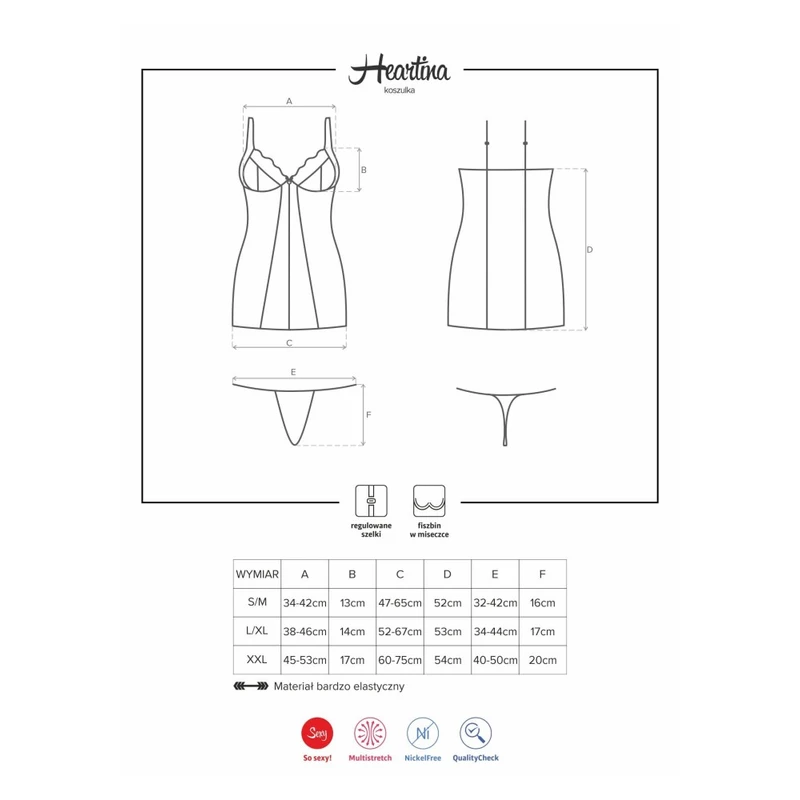 Heartina crvena chemise i tangice L/XL Obsessive