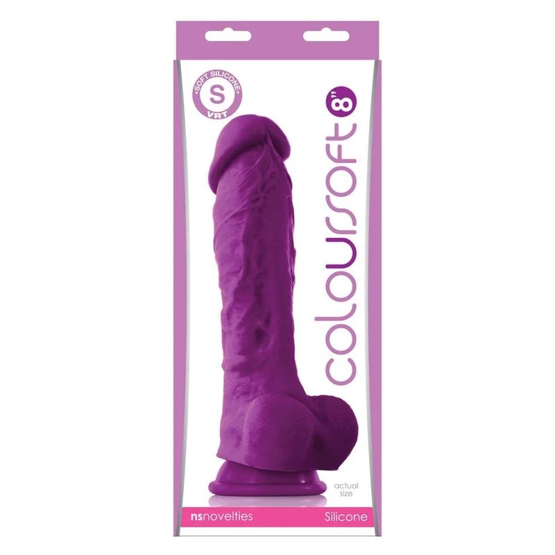 Ljubičasti 8-inčni dildo sa vakuumskim postoljem i testisima - ColourSoft