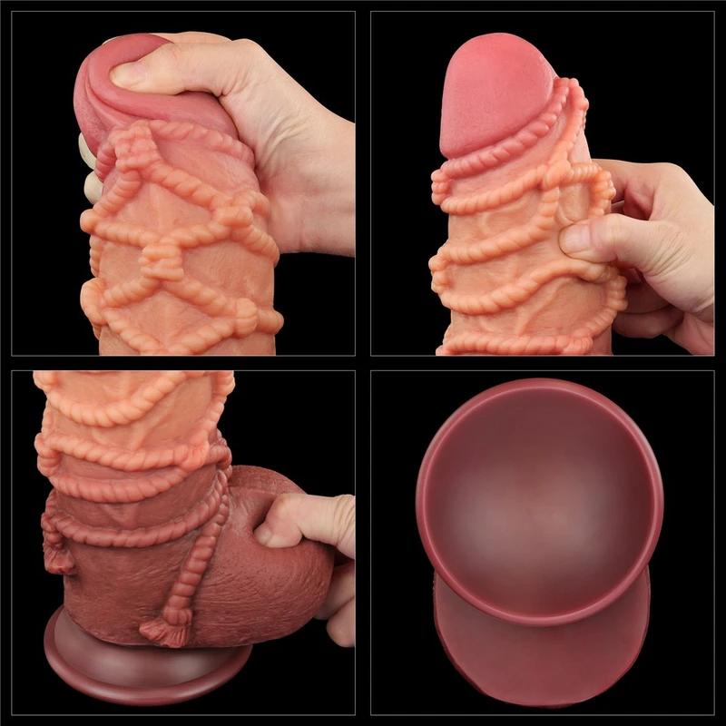 Lovetoy 9.5'' Dupli Silikonski Kamenjasti Penisl sa Testisima i Vakuumskim Postoljem