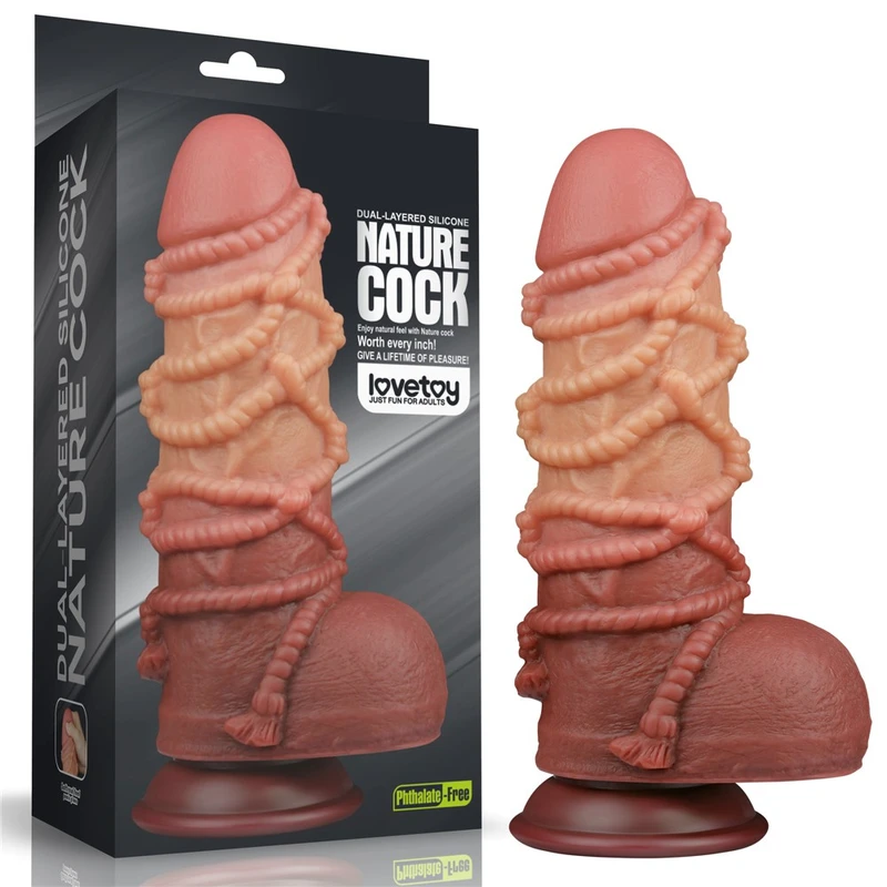 Lovetoy 9.5'' Dupli Silikonski Kamenjasti Penisl sa Testisima i Vakuumskim Postoljem