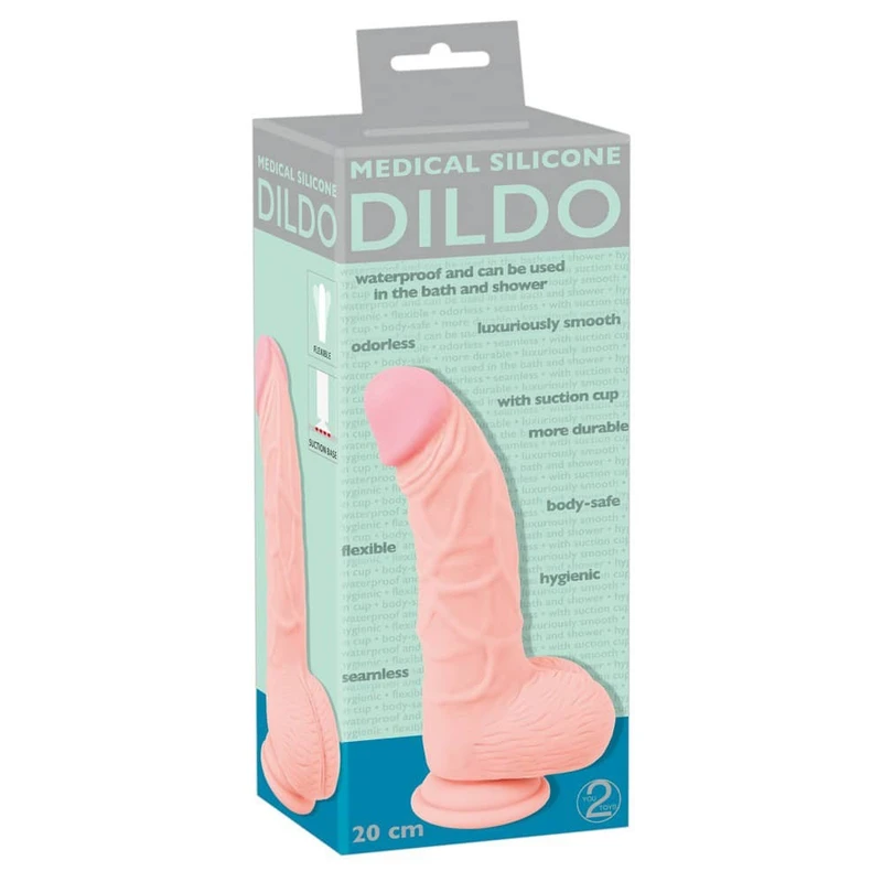 Medicinski Silikonski Dildo 20cm sa Testisima i Vakuumskim Postoljem
