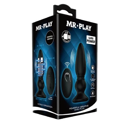 Mr. Play Super Power Anal Plug II - Vibrirajući analni čep sa daljinskim, vodootporan, 12,5 cm, crni - Sexy Shop