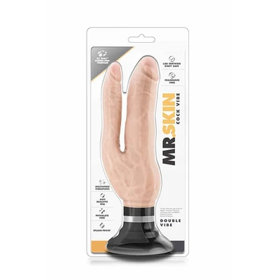 Mr. Skin Double Vibe Cock - Bež 14/17,5 cm - Sexy Shop
