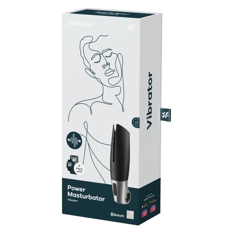 Power Masturbator Satisfyer crno-srebrni sa aplikacijom i vibracijom