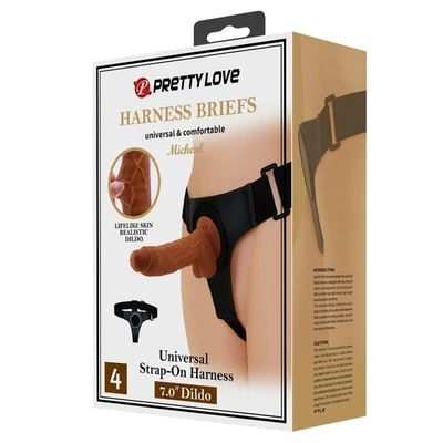 Pretty Love Michael Realističan Strap-On Dildo sa Testisima 20cm Braon - Sexy Shop