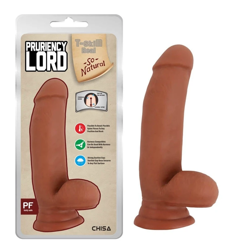 Pruriency Lord - Dildo sa testisima, vakuumskim postoljem i vodootporan, 17,5cm, Chisa Novelties, boja pesak