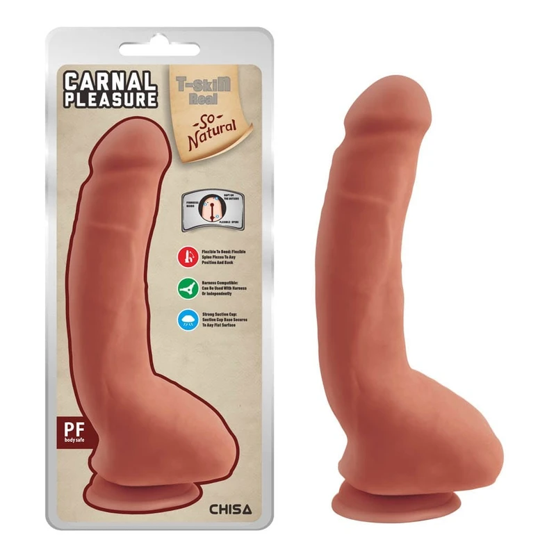 Realistični dildo sa testisima Chisa, 23,5 cm, vodootporan, sa vakuumskim postoljem, boja pesak