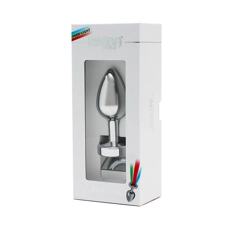 Rimba Pisa butt plug sa LED svetlima, 8cm, vodootporan, srebrni