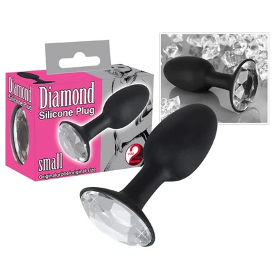Silikonski analni uteg sa dijamantom - crni, 8.5 cm - Sexy Shop