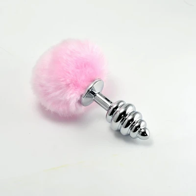 Spiralni metalni plug s roze pomponom 7cm Lovetoy - Sexy Shop