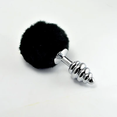 Spiralni srebrni metalni plug sa crnim pomponom - Sexy Shop