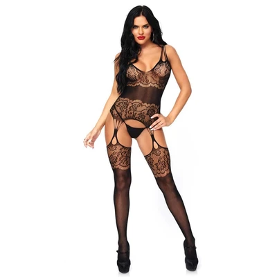 Strappy Rose Bodystocking Crna O/S - Sexy Shop