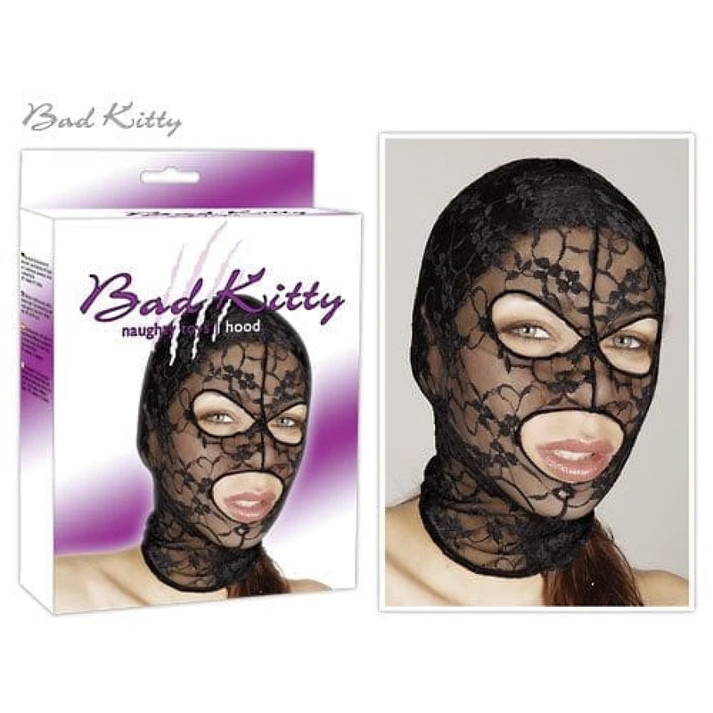 Tight black head mask sa otvorima za oči i usta - Bad Kitty