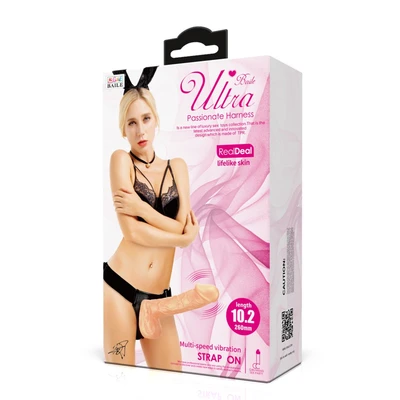 Ultra strastveni vibrator sa harnessom, 20,6 cm, crni - Sexy Shop