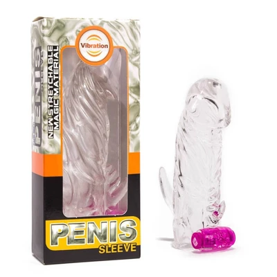 Vibrirajući penis sleev sa stimulansom klitorisa proziran 13cm - Sexy Shop