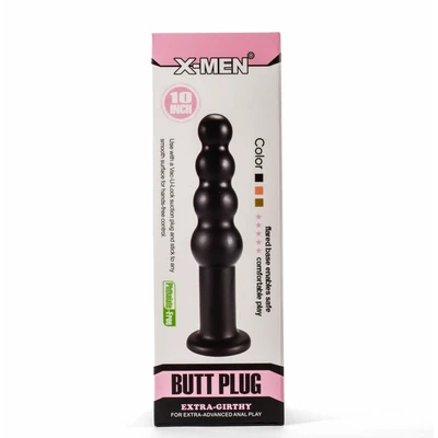 X-Men 10" Ekstra Girdasti Butt Plug Crni sa Vakuumskim Postoljem - Sexy Shop