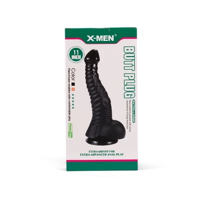 X-MEN 11” Butt Plug Crni sa Testisima i Vakuumskim Postoljem - Sexy Shop