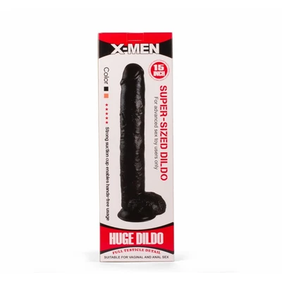 X-MEN 16" Super-Sized Dildo Crni sa Testisima i Vakuumskim Postoljem - Sexy Shop