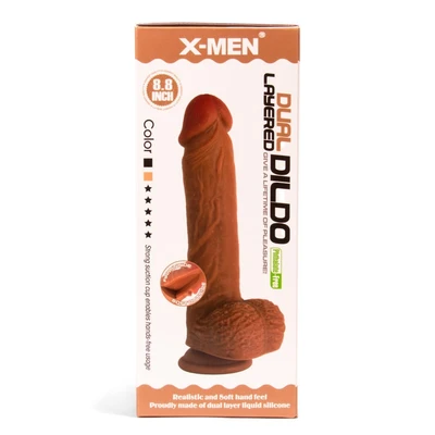 X-MEN 8.8 inčni Dildo sa testisima i vakuumskim postoljem - Braon - Sexy Shop