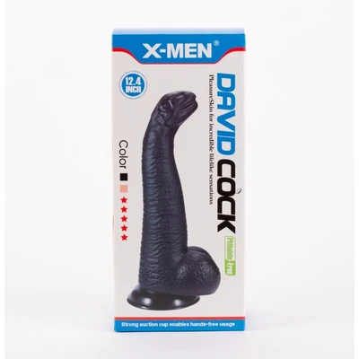 X-MEN Davidov 28cm Crni Dildo sa Testisima i Vakuumskim Postoljem - Sexy Shop