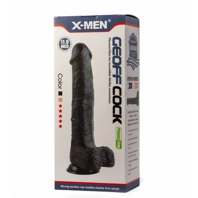 X-MEN Geoff 30cm crni dildo sa testisima i vakumskim postoljem - Sexy Shop