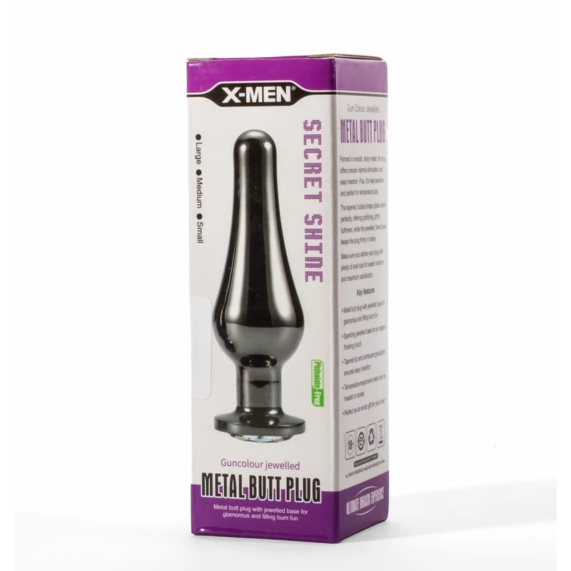 X-Men Secret Shine Gun Crni Metalni Analni Plug sa Draguljima