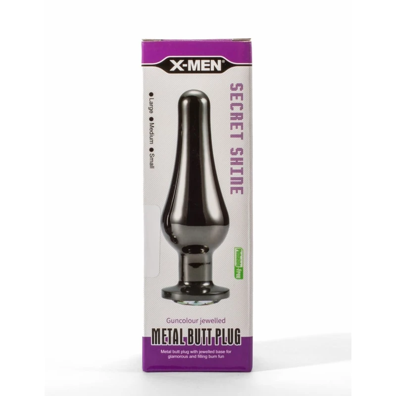 X-Men Secret Shine Gun Crni Metalni Analni Plug sa Draguljima