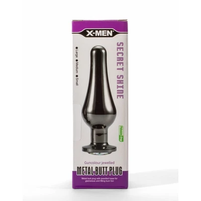 X-Men Secret Shine Gun Crni Metalni Analni Plug sa Draguljima - Sexy Shop